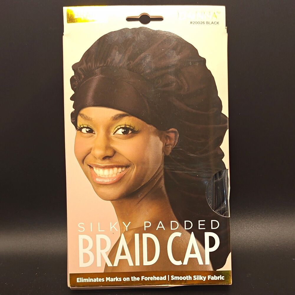Donna Silky Padded Braid Cap, Black, Fabric, Braided Hair, MPN #20026
